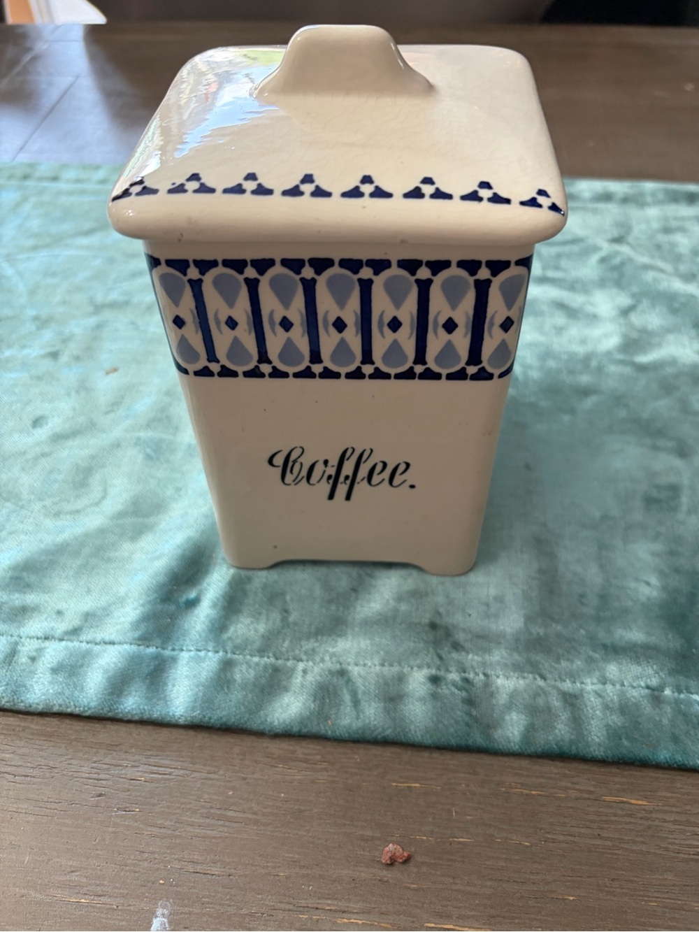 Blue & White Ceramic Coffee Canister - Decorative Kitchen Storage